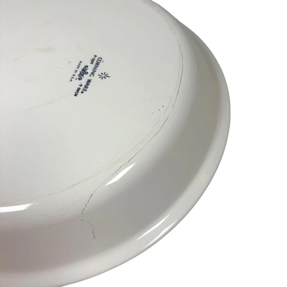 Corning Ware Pie Plate 9 Inch‎ White Good Blue Cornflower P-309 Vintage USA